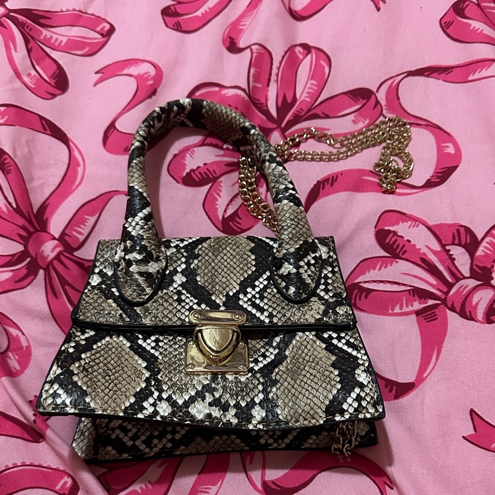 SHEIN Mini Black and Cream Snakeskin 2 Way Shoulder Bag